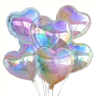 5pcs Heart Foil Balloons - Perfect for Weddings, Birthdays & Engagements - Luxurious Iridescent Party Decorations, Iridescent, Heart Shape Balloons