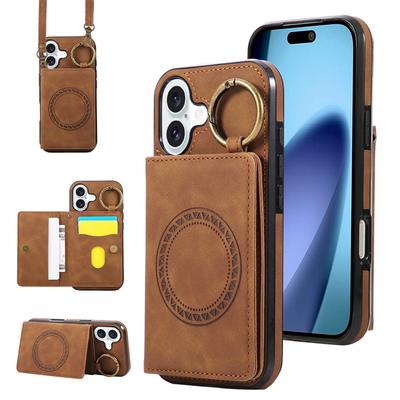 Ring Crossbody Wallet Card Holder Slot Magnetic Phone Case for IPhone 17 Air 16E 16 15 14 13 12 11 Pro Max XS XR 7 8 Plus Cover
