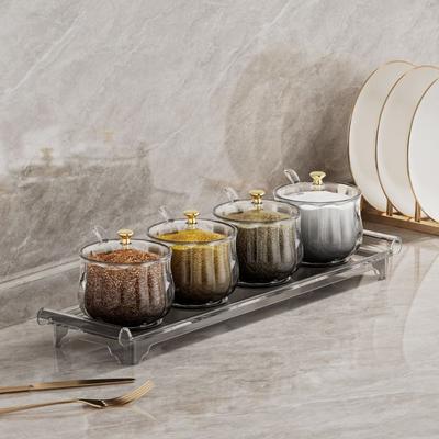 Plastic Seasoning Jar Set Dustproof Waterproof Spices Storage Box with Lid Spoon Large Capacity Kitchen Spice Pot Kitchen