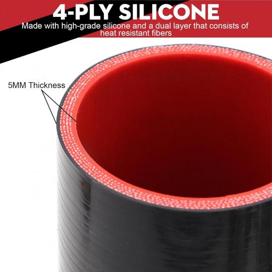 ID 2.5Inch 4-Ply Straight Coupler Silicone Hose 5Mm Thickness 8Inch Length With 2 X Stainless Steel T-Clamps (2.5Inch(63Mm))