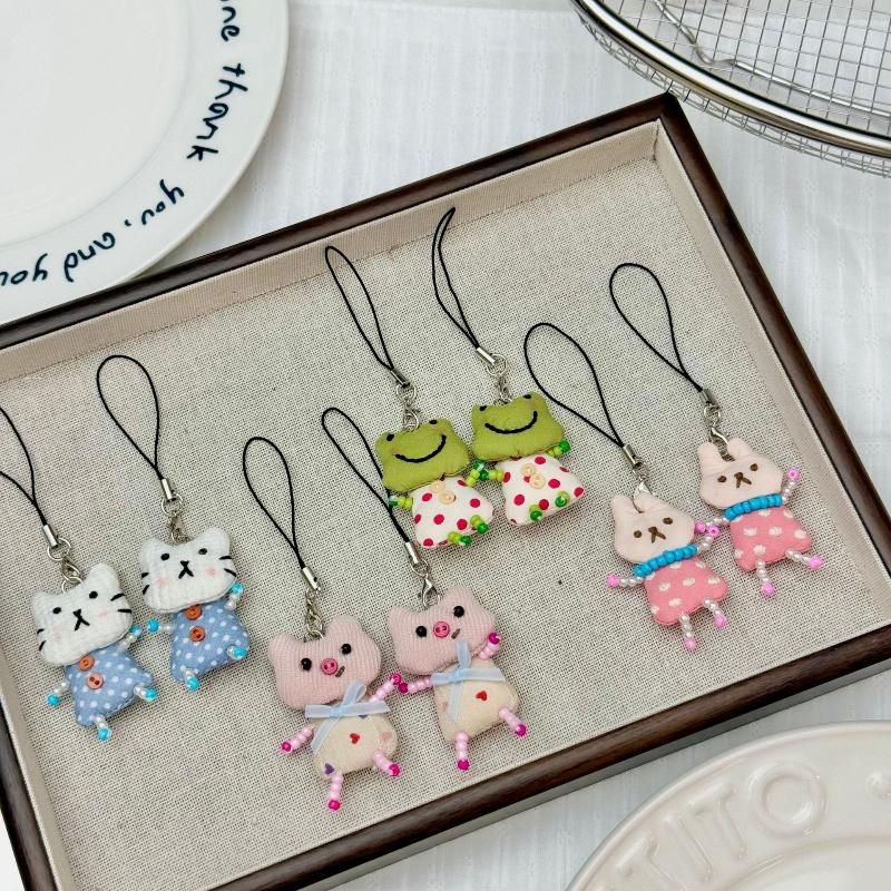 Cute Frog Pig Cat Pendant Keychain For Women Simple Design Phone Rope Chain Lovely Animal Bag Car Keyring Young Girls