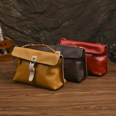 Vintage Genuine Leather Women's Small Bag Leisure Natural Soft Cowhide Solid Color Shoulder & Crossbody Bags