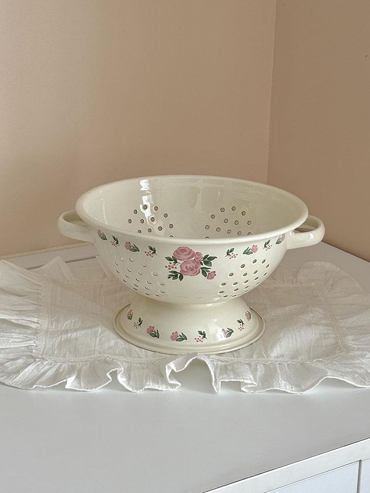 Enameled Retro Fruit Basket Draining Tray Storage Basket Kitchen Accessories Handmade Dishwasher Safe Fruit Serving Bowl