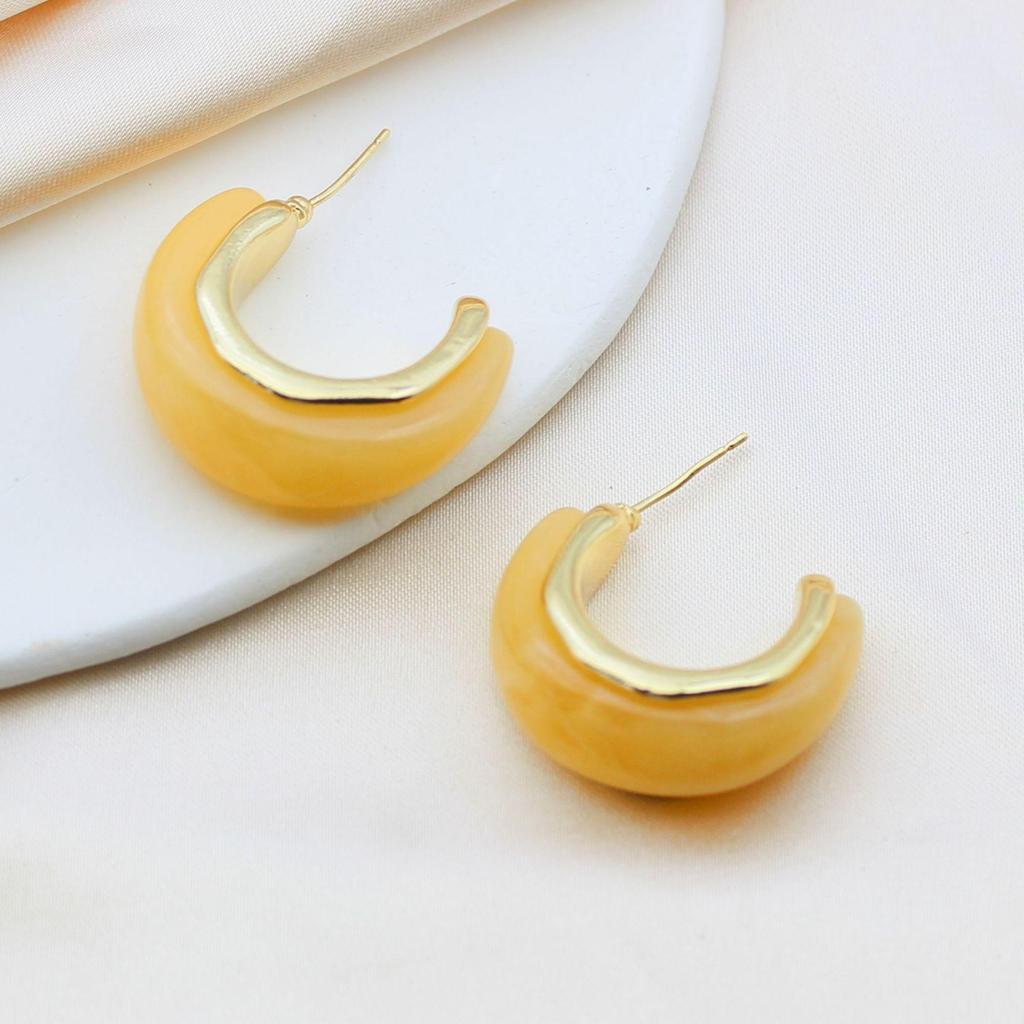 Women's Retro Resin Earrings with S925 Silver Needle - Light Luxury Fashion & Real Gold Color Retention