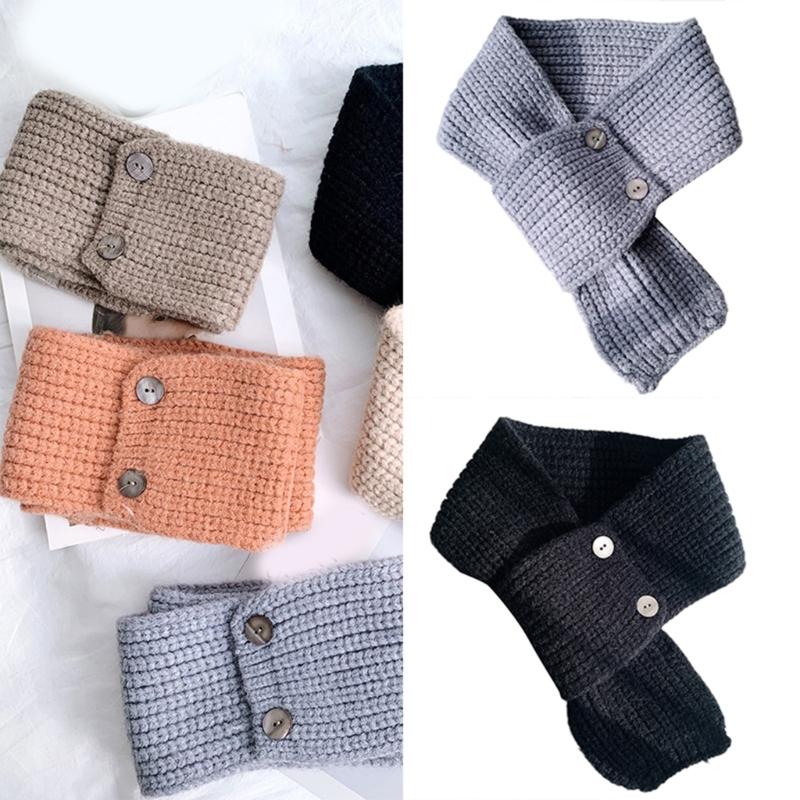 Solid Color Knitted Scarf with Button Closure Fashion Crossed Neck Gaiter Outdoor Neck Wrap Accessory for Winter Warmth