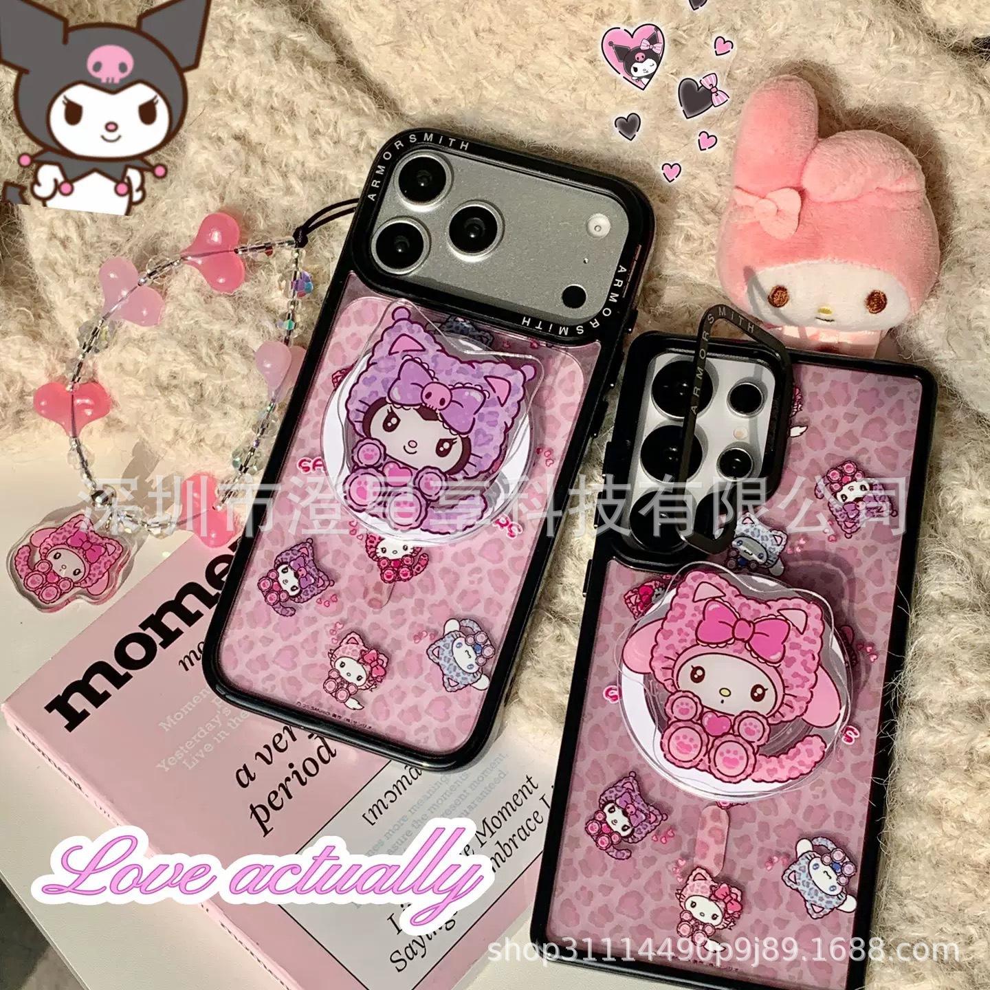Kuromi Cartoon Melody MagSafe-Compatible Magnetic Stand with Super Strong Adsorption and Retractable Airbag Design for Desktop Use Leopard Kuromi Airbag Magnetic Stand