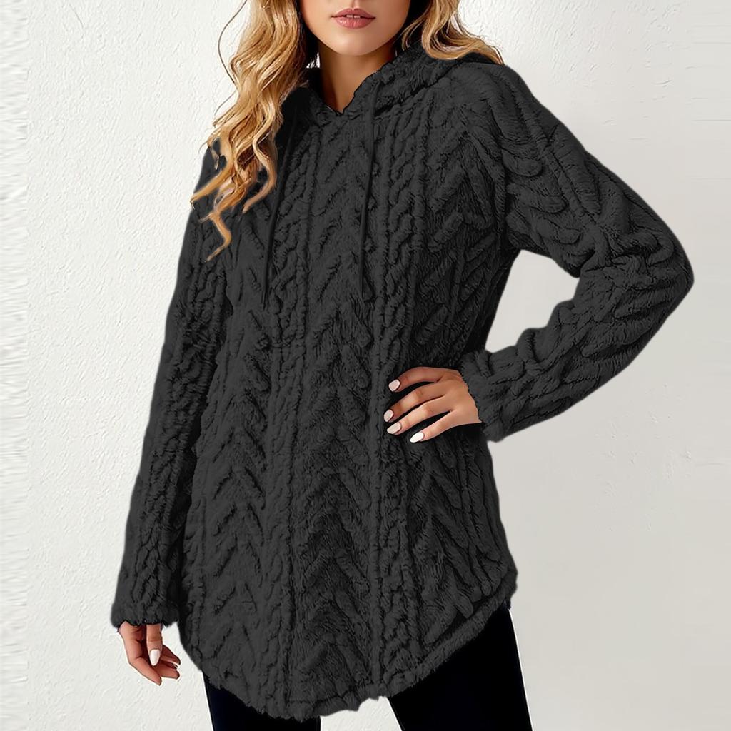 Women's Solid Color Hooded  Long Sleeved Sweatshirt  Slim Fit Drawstring  Sweatshirt