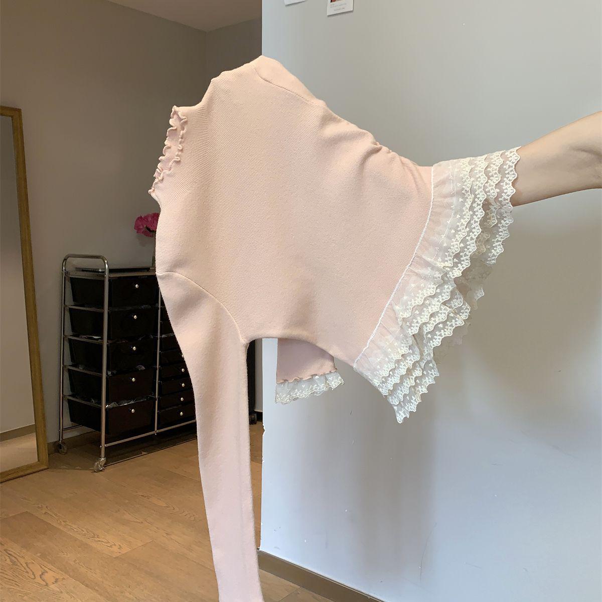 Women s Spicy Lace Patchwork Long Sleeve Shirt: Autumn Winter Slimming Fleece Top Small розовый