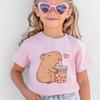 Kinderkleidung Kawaii Cartoon Anime Capybara Kurzarm T-Shirt Niedlicher Capybara Liebhaber Tier Capybaras Harajuku T-Shirt Geschenk