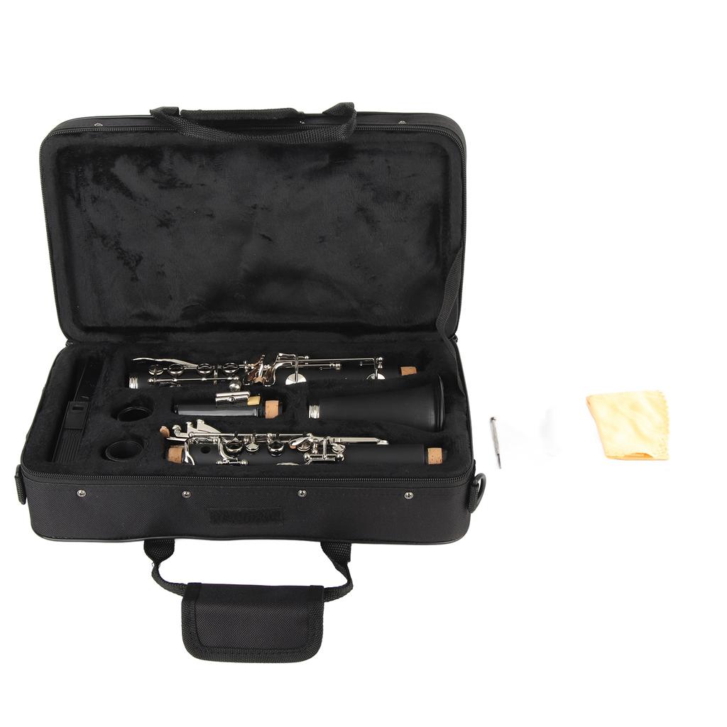 Clarinet Set 17 Key Wood Bb with Cleaning Cloth Reed Screwdriver Box Musical InstrumentBlack