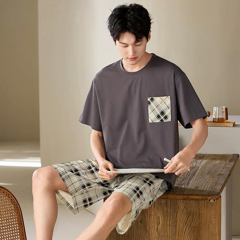 Pajamas Men's Summer Cotton Short Sleeve Shorts 1011 New Summer Thin Outer Wear Men's Large Size Loungewear Set