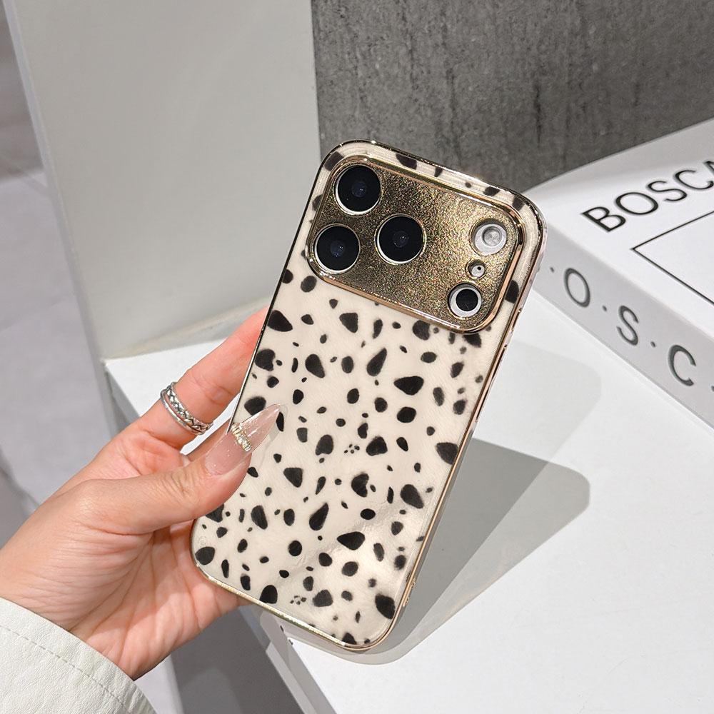 

Lucky Start Phone Case For iPhone 17 16 15 14 13 12 11 Pro Max 16E Gold Electroplated glass shell Classic Dalmatian Spots Cover IPHONE17PRO