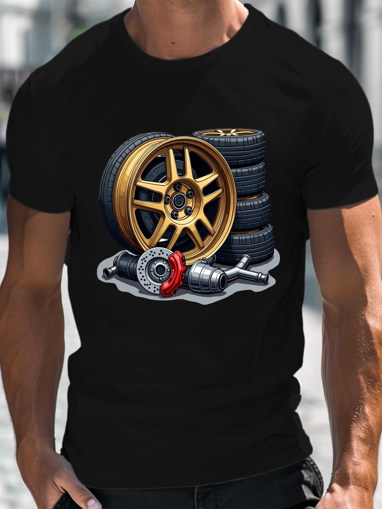 

Golden Alloy Wheel Graphic & Car Automotive Mechanic Design T-Shirt 100% Cotton O-Neck Short Sleeve Summer Casual Mens T-shir... S разноцветный