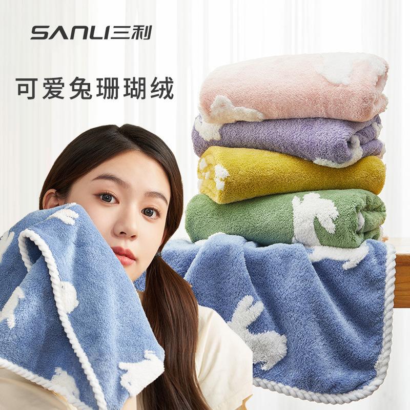 

Towel coral fleece towel absorbent face towel rabbit jacquard wipe hand towel wipe adult bath Towel 35 * 75 жовтий