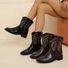 Nnü Retro Square Toe Embroidery Western Boots Women's Autumn and Winter Large Size Foreign Trade Short Boots Block Heel Back Zip Cowboy Boots