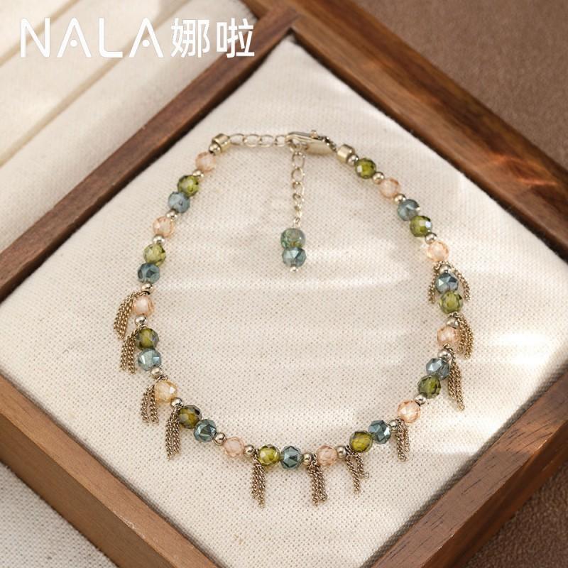 Womens Vintage-Inspired Natural Stone Beaded Bracelet With Copper Accents Geometric Design Minimalist Luxury Jewelry