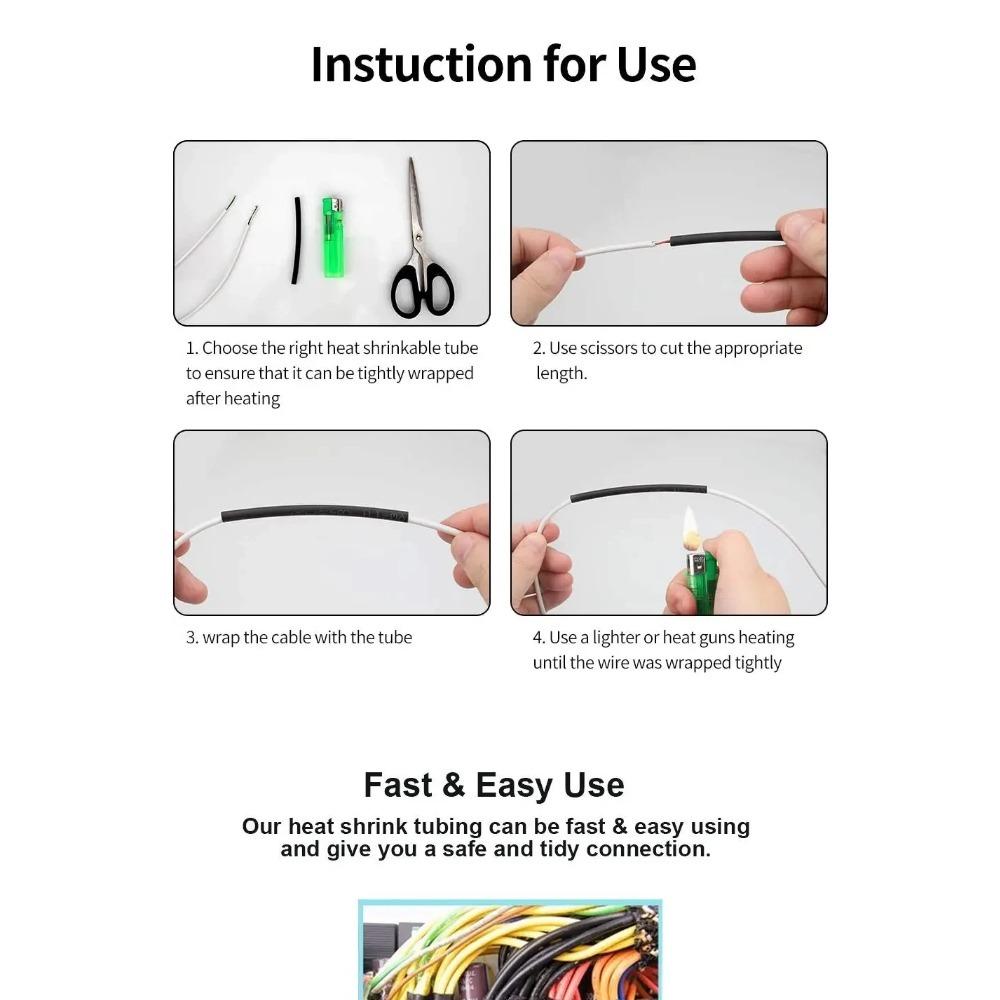 Black Heat Shrink Tube Thermoresistant Tubing Shrink Wire Electrical Insulation Connection Protection Wire Cable Sleeve Kit