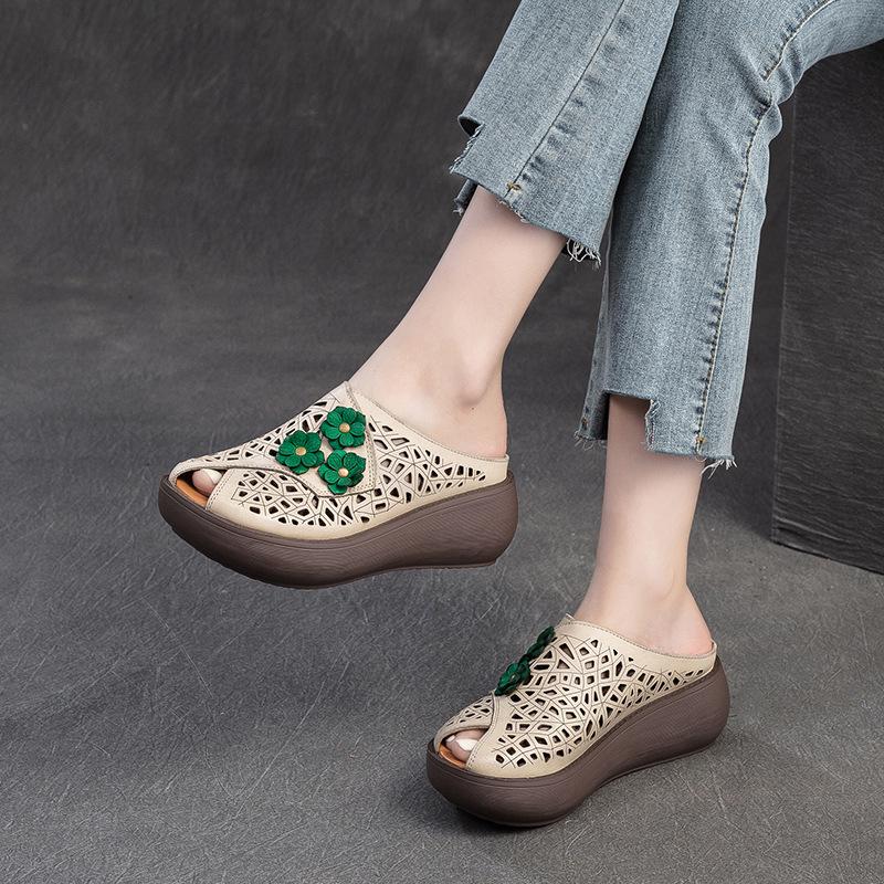 Shanghai Jiezhou 2024 Ethnische Keilabsatz Peep-Toe Atmungsaktive Damen-Slipper