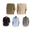 Yousheng Men Shirt Stand Collar Roll-up Long Sleeve Pullover Tops Pure Color Loose Fit Casual Shirt Travel Party Daily Wear