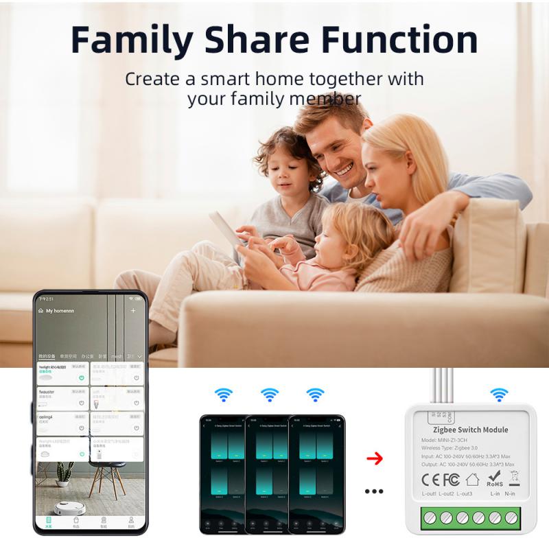 Tuya Zigbee Mini Smart Switch Module 10A 2/3/4 Gang 2-way Control Timing DIY Automation Breaker Smart Home For Alexa Google Home