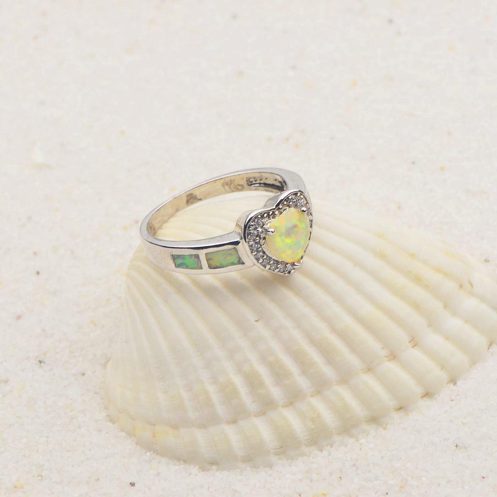 Trending White Heart-Shaped Opal Ring in Ins Style