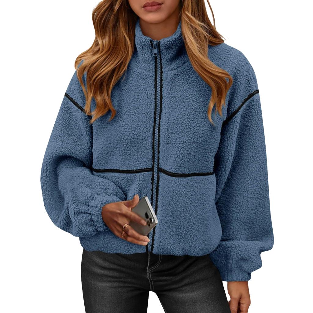 Women's Stand Collar Jacket Loose Fit Fall Winter Coat Outerwear
