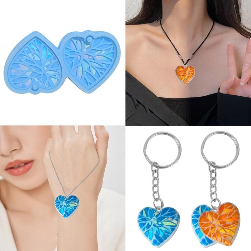 Heart Holographic Resin Mold Earring Silicone Mold Keychain Pendant Epoxy Resin Casting Mold Kit Resin Craft Tools