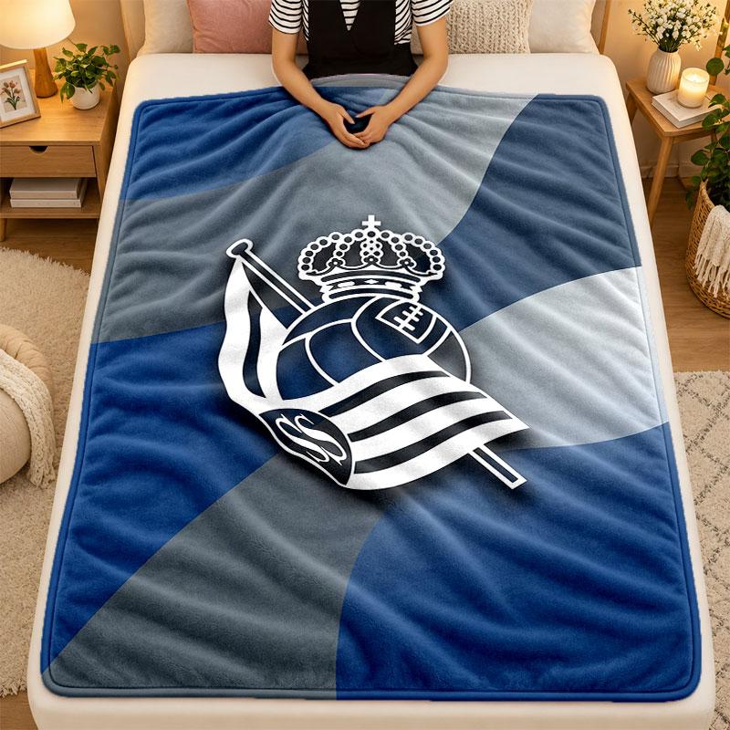 Flannel BlanketReal Sociedad FC Warm Soft Throw Blanket for Indoor Sofa Bed Living Room Use