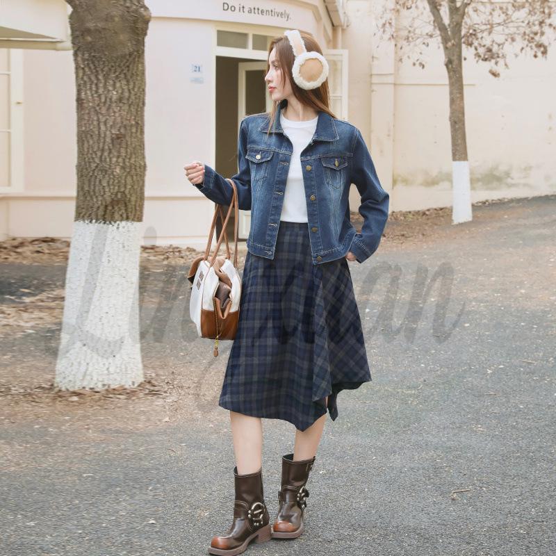 

Джинсовая куртка приталенного кроя с флисовой подкладкой - Корейский стиль, Осень/Зима Medium