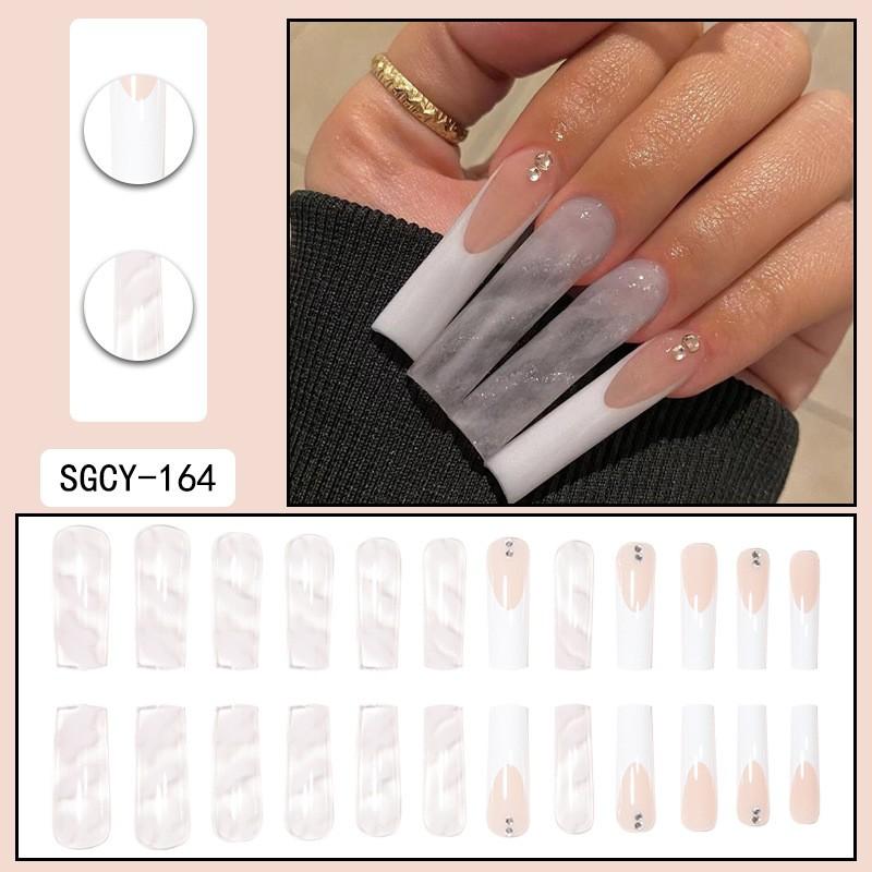 Long Press-On Nails With Adhesive Tabs Full Cover Fake Women INS Style Acrylic Nail Tips Reusable Wearable Art