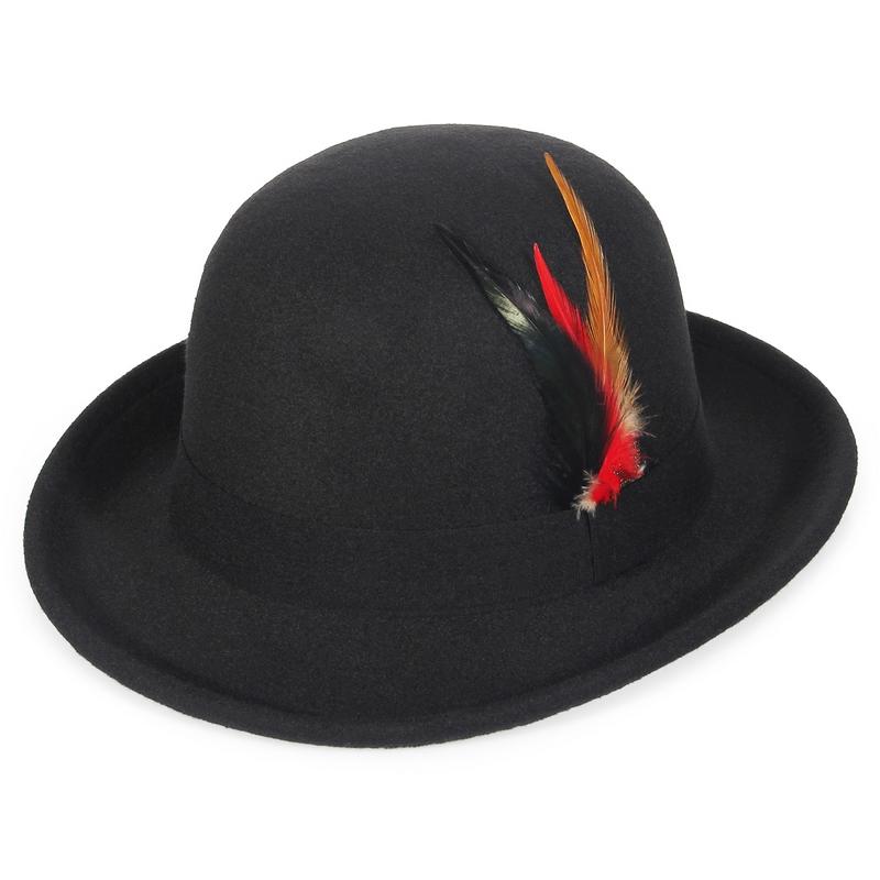 Eleganter Damen Cloche Hut Herbst Winter Vintage Damen Weicher Party Kirchenhut Eimerhut mit Feder