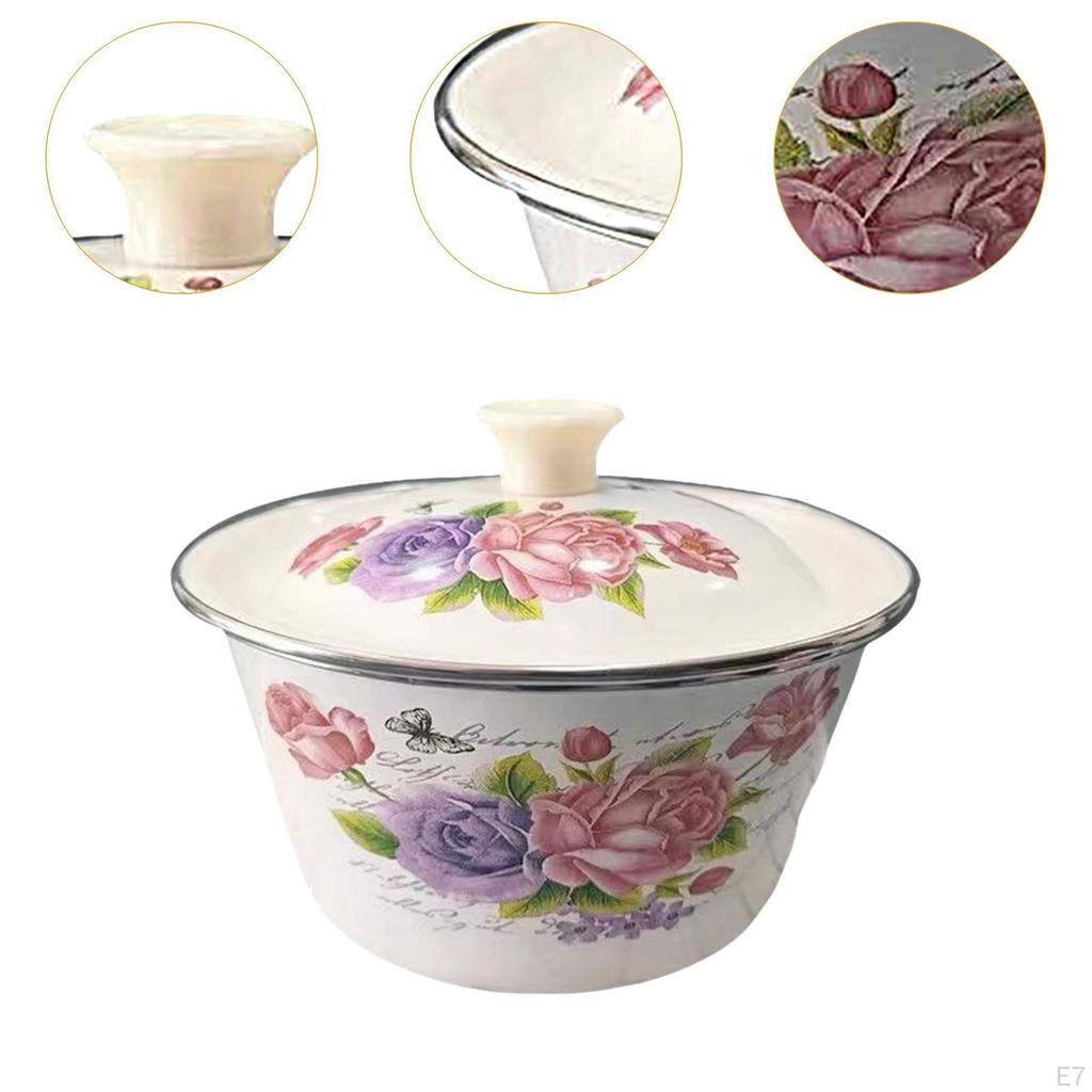 Emaille Mischschüssel Behälter Emailleware Rund Küchengebrauch Vintage Design Blumendekor