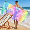 Rainbow Mermaid Print Beach Towel, Large Soft Quick Dry Towel for Beach Camping Swimming