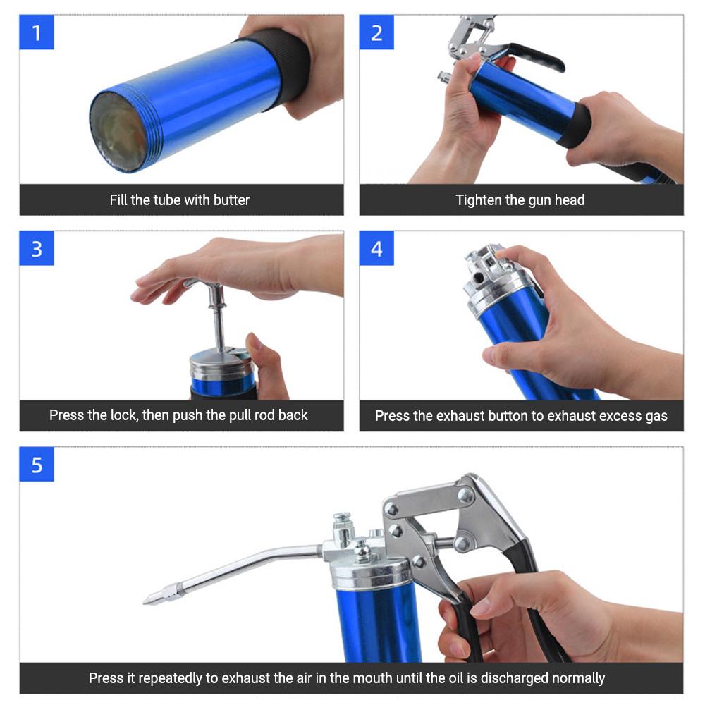 Heavy Duty Manual Grease Gun Kit 400CC With High-Pressure Pumping & Hose For Industrial Machinery And Vehicle Maintenance Tools