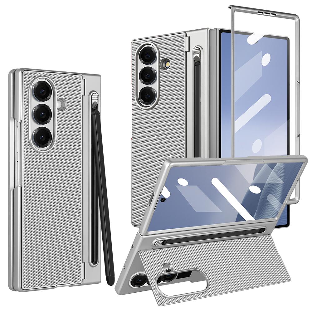 Robuste PC-Rückseite Handyhülle für Galaxy Z Fold 7/6 mit Touch-Stift inklusive Ständerhalter Handyhülle mit Bildschirmschutzglasfolie