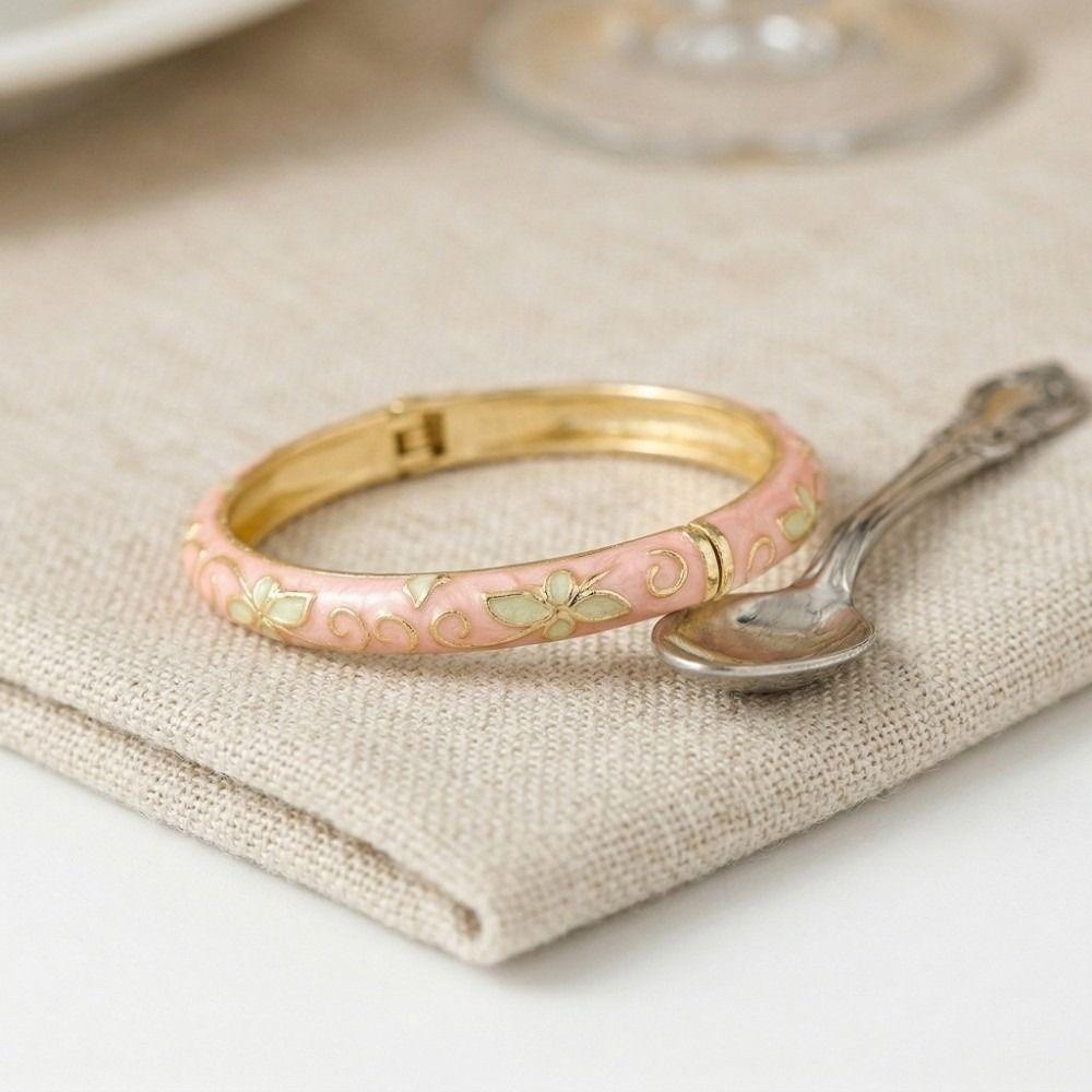 Enamel Floral Chinese Flower Bangle Traditional Women's Hand Bracelet Jewelry Gifts