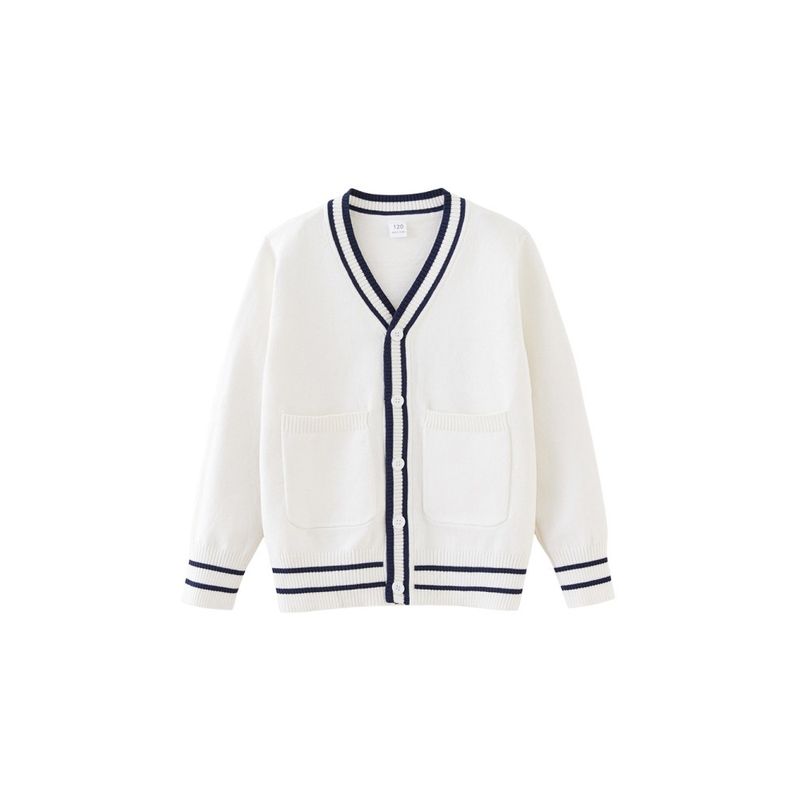 Spring and Autumn Children's Contrast Color Pocket Children's Sweater Cardigan Boy Stripe College Style Girls Sweater Coat