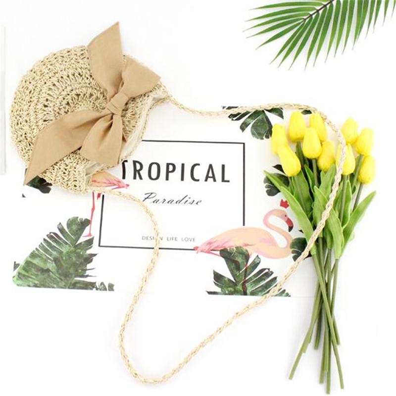 Sommer Stroh Strandtasche Schleife Damen Umhängetaschen Runde Taschen mit Schleife