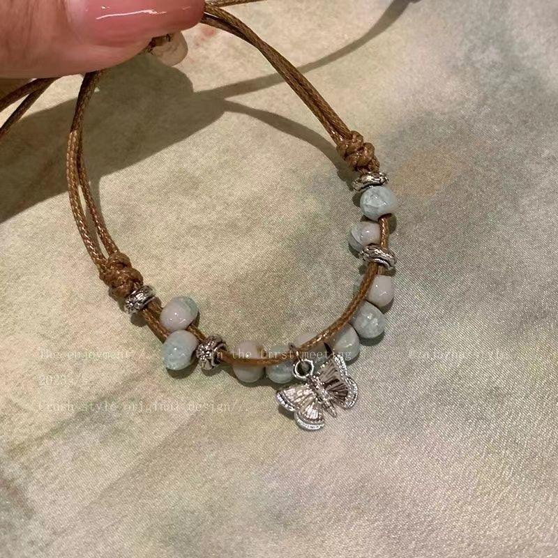 New Chinese Style Butterfly Ceramic Beaded Braided Bracelet for Women Retro Chinese Style Bracelet Ethnic Style Hand Jewelry