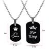 Her King & His Queen Couple Military Card Necklace  Pendant Valentine's Day Wedding Anniversary Crown For Man Women Jewelry Gift