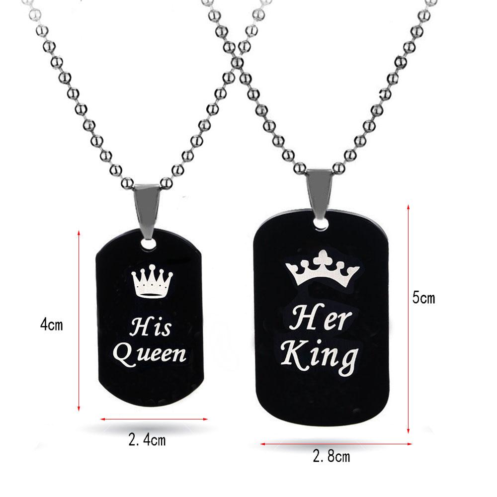 Her King & His Queen Couple Military Card Necklace Pendant Valentine's Day Wedding Anniversary Crown For Man Women Jewelry Gift