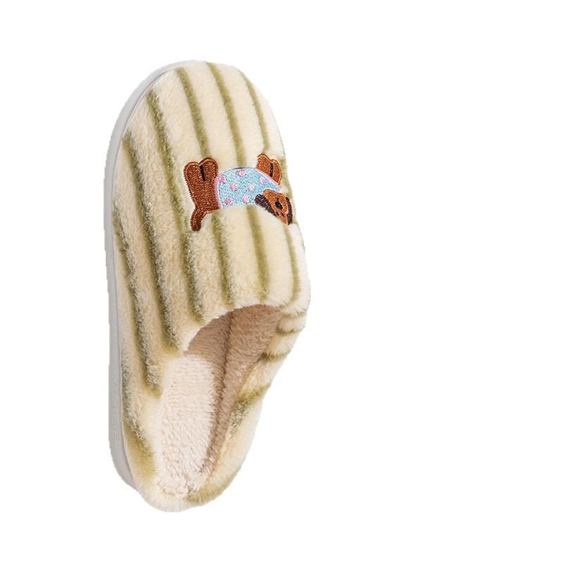 Couple autumn and winter cotton slippers striped contrasting color design home leisure non-slip warm cotton drag plush home shoes