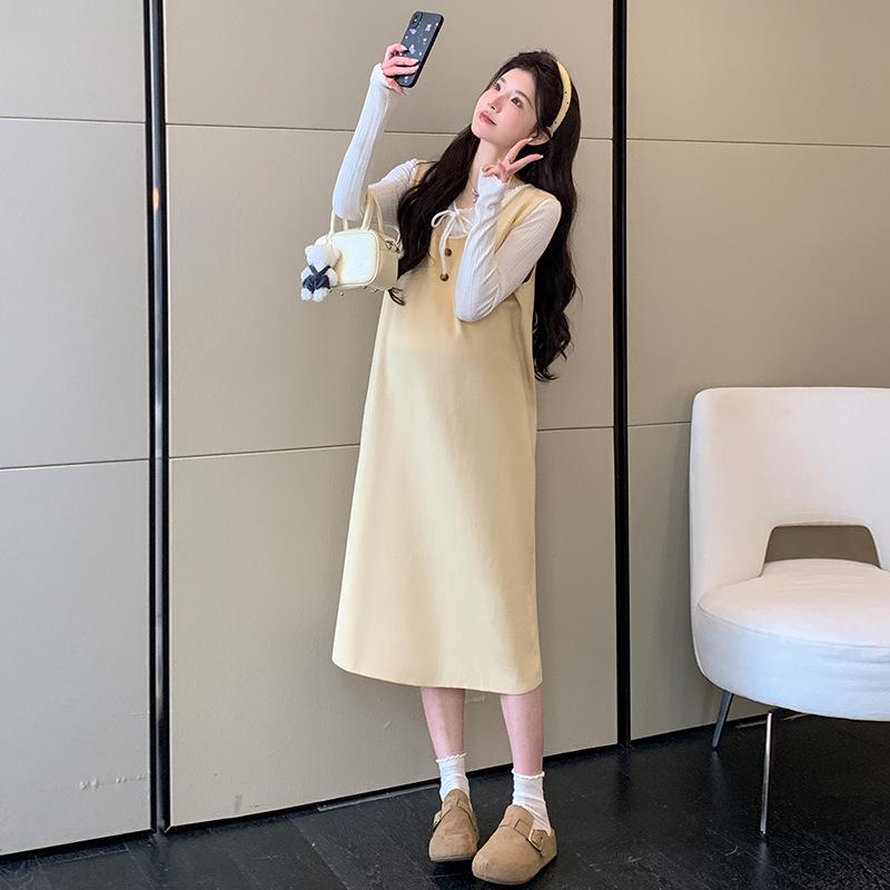 Early Spring 2026 Korean Style Maternity Knit Vest Dress Set L