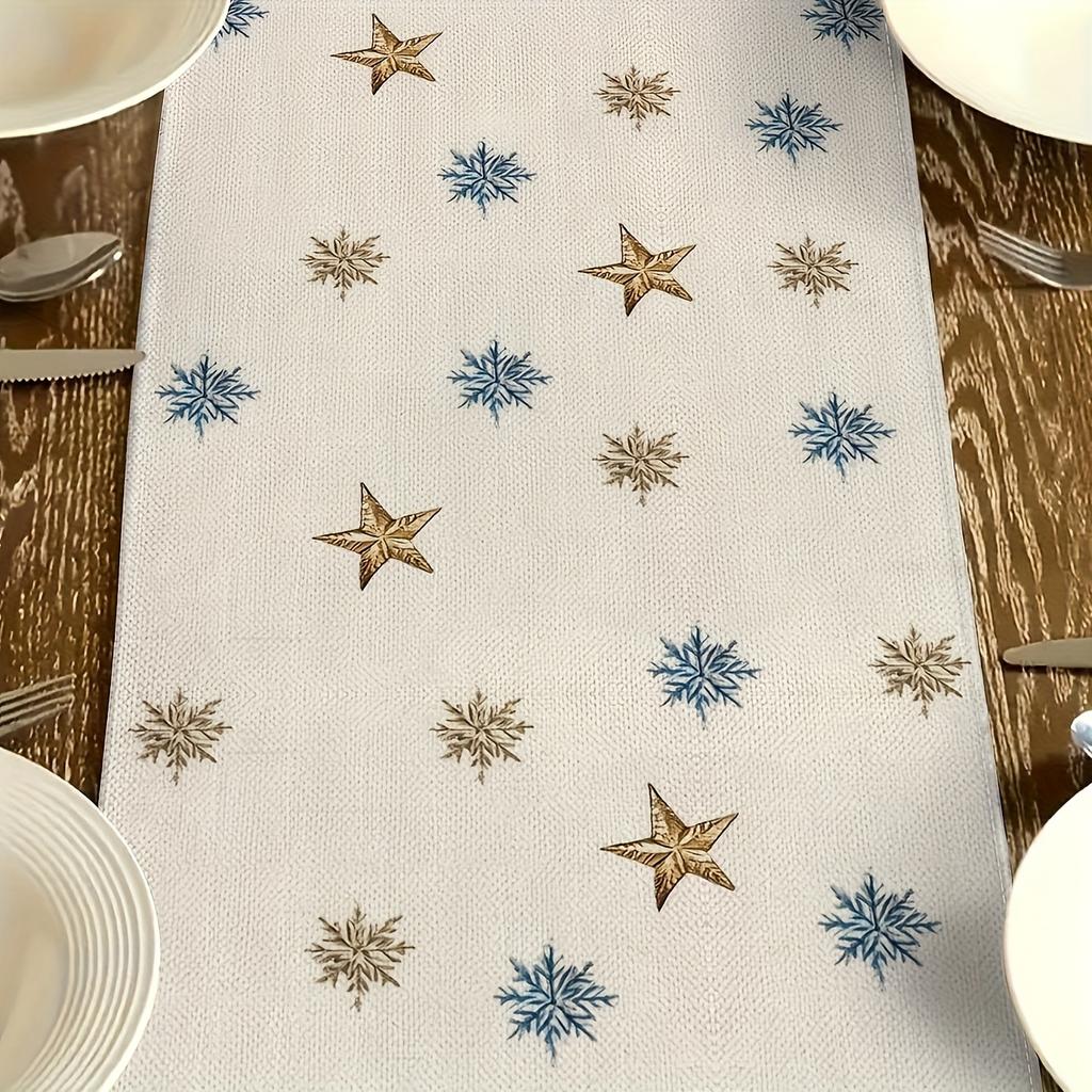 Merry Christmas Xmas Trees Linen Table Runner Party Decor Winter Xmas Balls Snowflakes Dining Table Runners Navidad Decorations