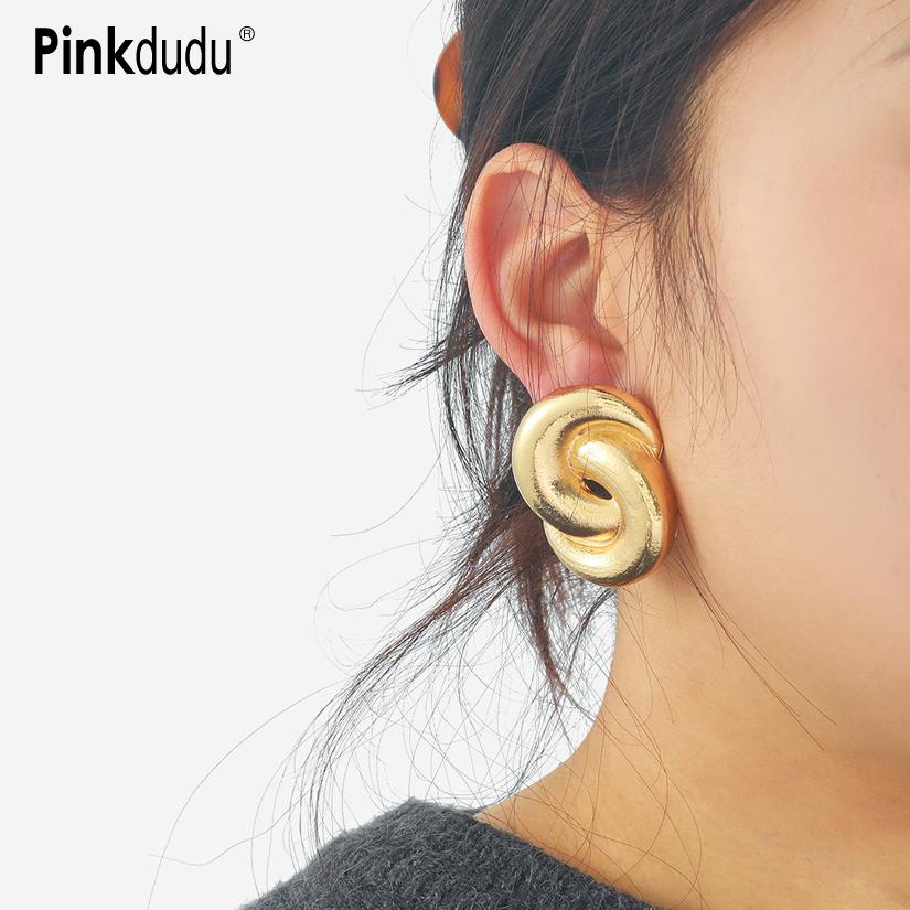 

Pinkdudu Gold Plated Zinc Alloy Stud Earrings Simple Casual Earring Exaggerate Office Lady Jewelry PD2201 срібний