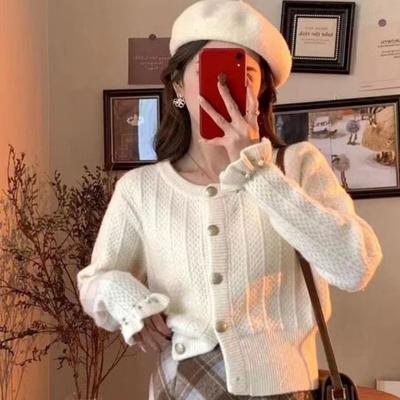Cardigan in maglia tinta unita da donna 2023 autunno/inverno con scollo a V, manica lunga, vintage, piccolo e corto, cappotto da donna