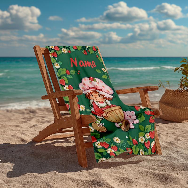 Custom Name Ultra-Soft Beach Towel with Strawberry Shortcake Theme,Ideal for Pool - Camping, Diving - Perfect Travel Essential, Vibrant Beach Towel.