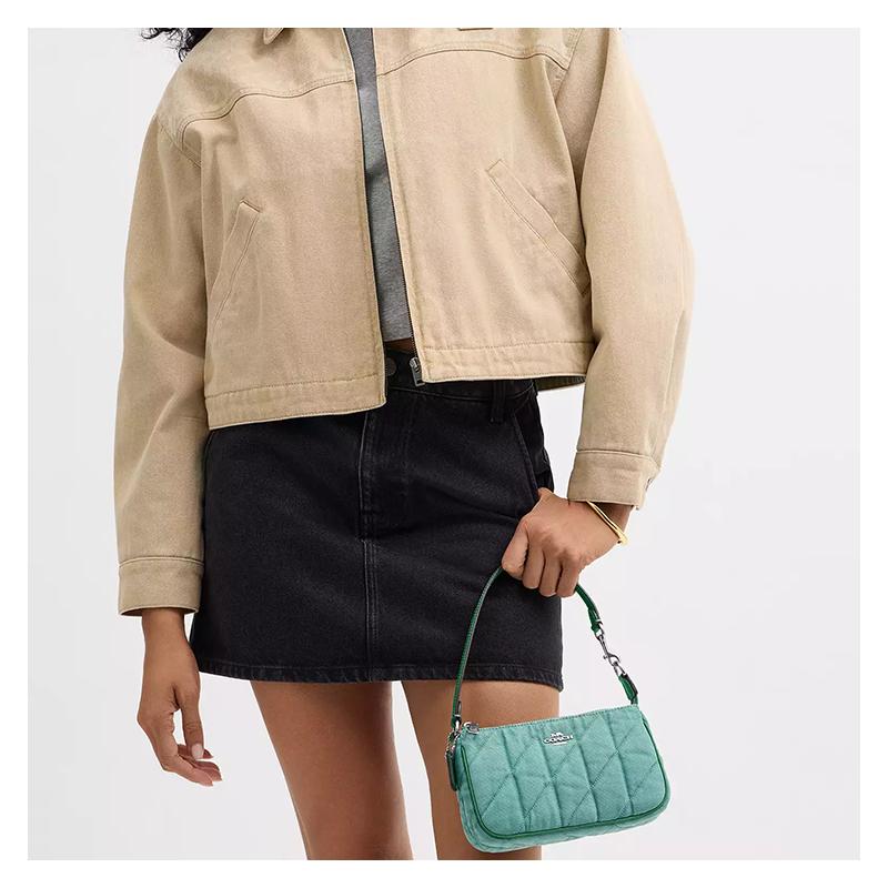 Coach Nolita 19 Diamond Pattern Hardware Denim Handbag Small Women's Ivy Green