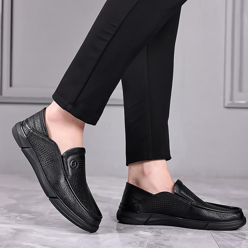 Sheepskin hollowed-out casual shoes men's soft-soled shoes summer men's shoes one pedal genuine leather dad hole breathable leather shoes men
