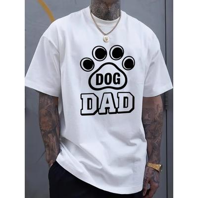 European Size Men's Dog Dad Paw Print Graphic T-Shirt - Black Casual Short Sleeve Tee for Pet Lovers, Comfort Round Neck Regular Fit Machine Washable